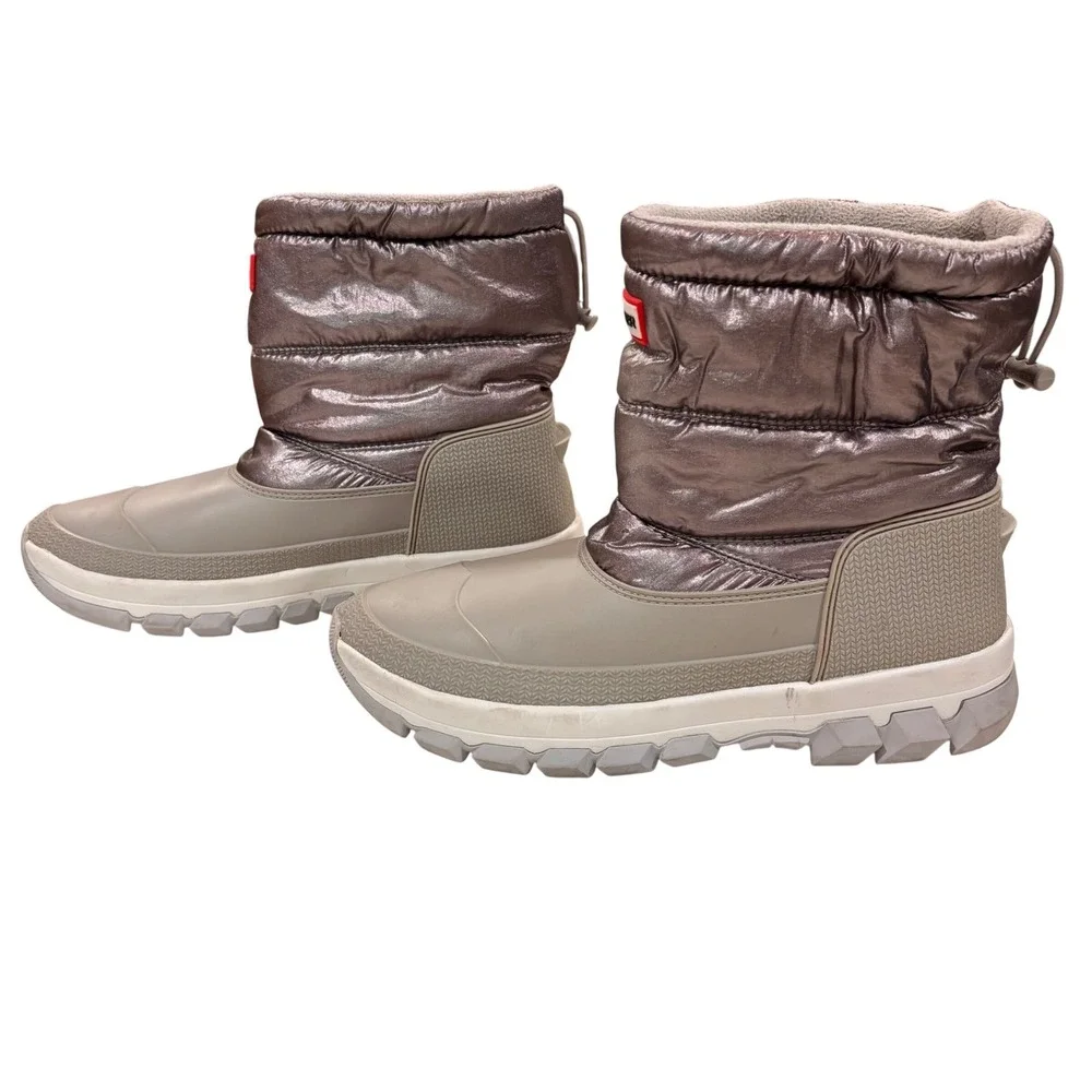 Hunter Snow Boots Puffer Quilted Rubber‎ Waterproof Winter Metallic Gray Women 9